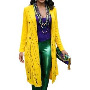 Custom Mardi Gras Splash Paint Cardigan, Size: Large